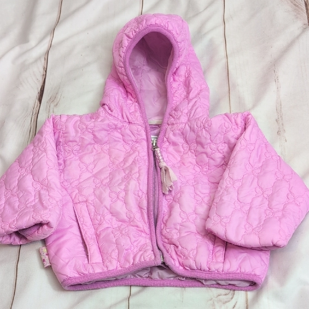 Obermeyer Girls size Small 3 Toddler I Grow Pink Butterfly Quilted Ski Coat